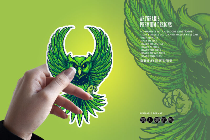 Weed Owl Leaf Cannabis Illustrations