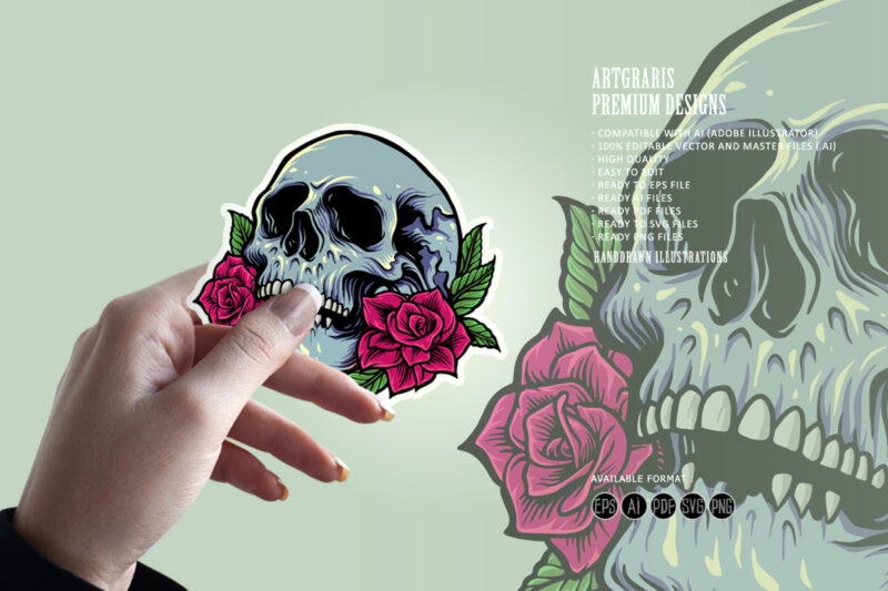 Sugar Skull Anatomy with Roses Tattoo Illustrations