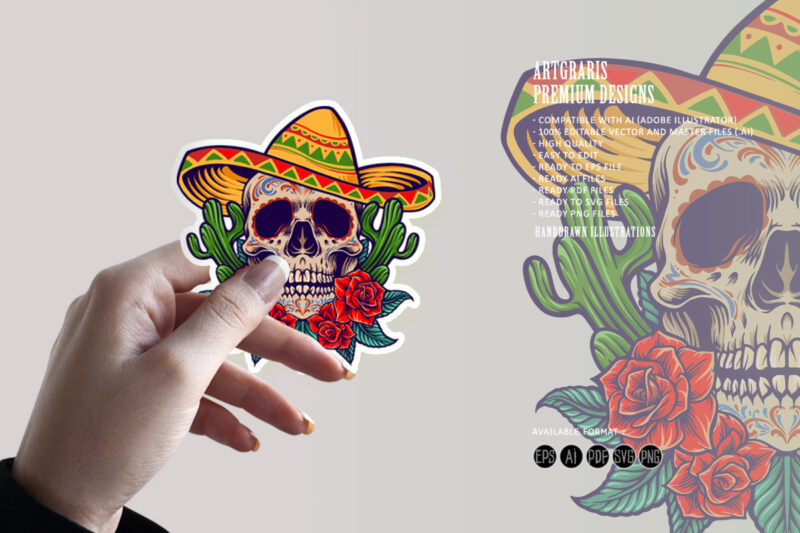 Cinco de Mayo Mexican Skull Logo Mascot