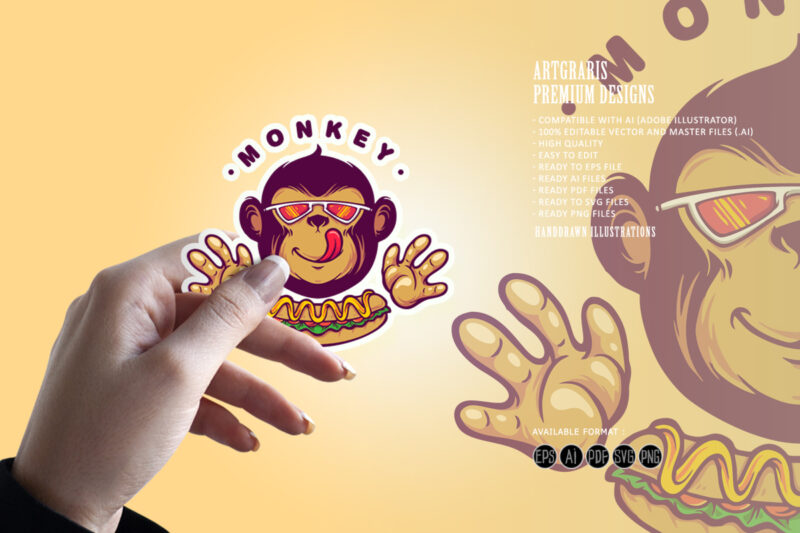 Monkey Logo Hotdog Food Logo