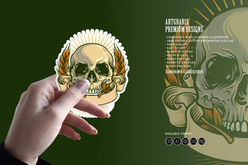 Skull Drawing Anatomy With Ribbon vintage Illustrations