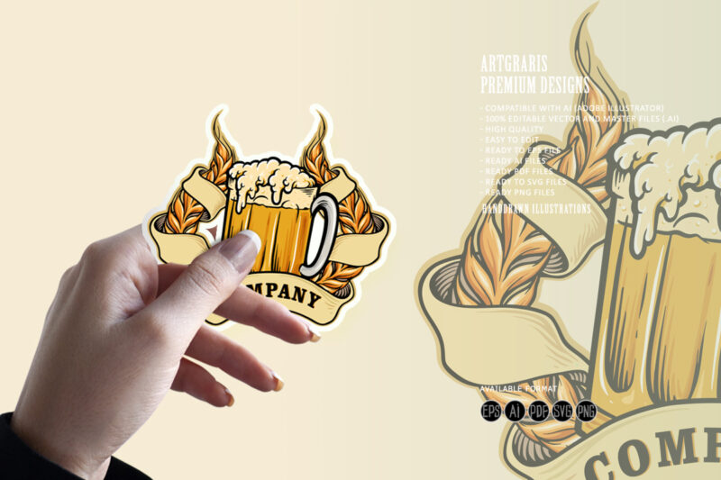 Wheats a glass Beer Badge Illustrations