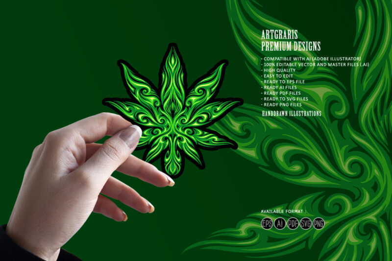 Cannabis Leaf Tribal Tattoo Illustrations