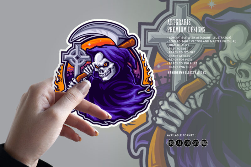 Halloween Grim Reaper Cartoon Logo