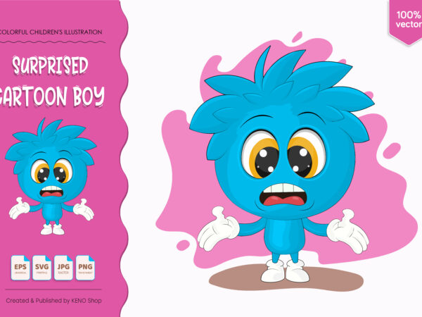 Surprised cartoon boy. t shirt template vector