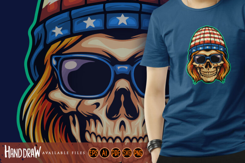 American Hat Skull Rockstar Mascot