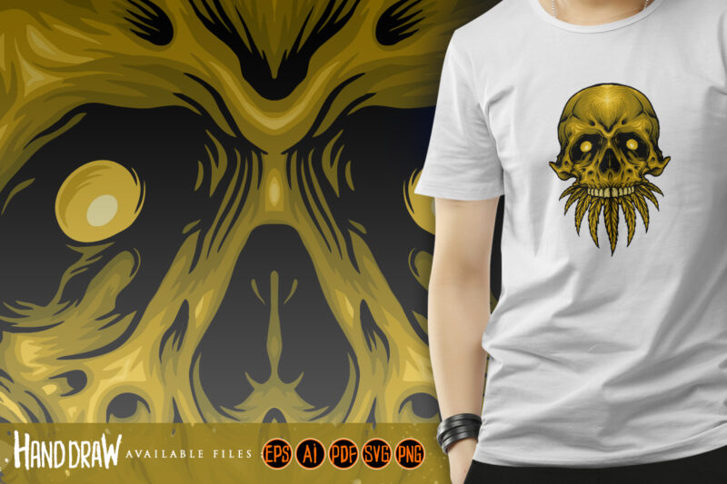 Gold Skull Cannabis Weed Leaves Logo