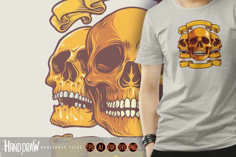 Human Three Skull with Banner Logo