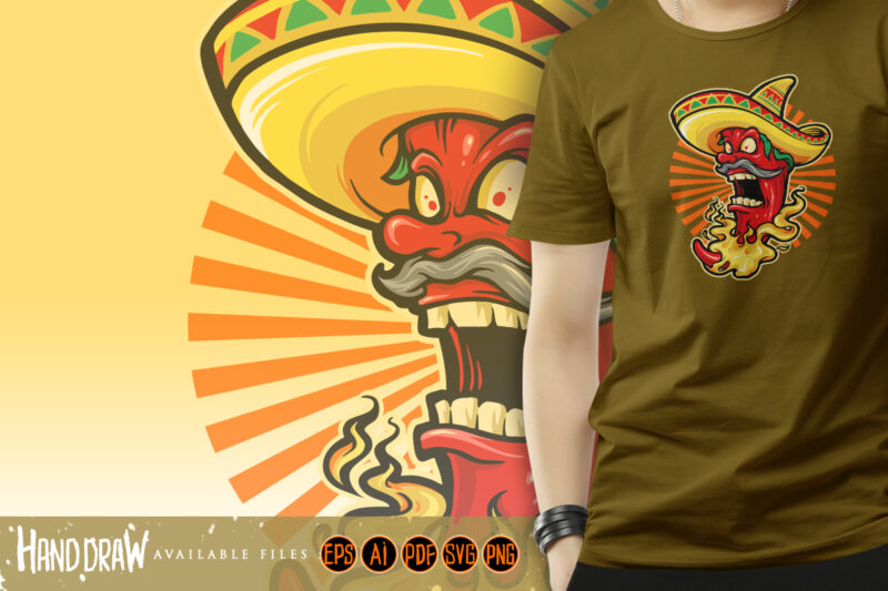 Mexican Red Hot Chili Pepper with Hat Mascot Logo