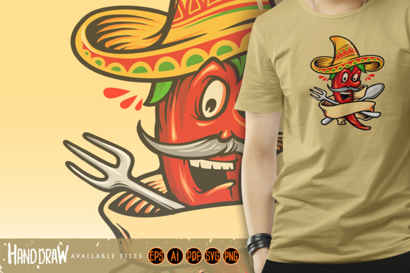 Logo Restaurant Mexican Red Hot Chili Pepper with Banner Mascot