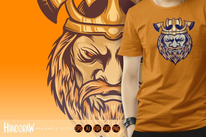 Axe Crown King Viking Head Mascot