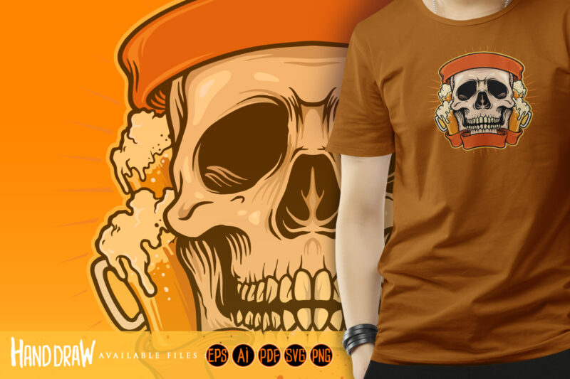 October Fest Skull With Ribbon Illustration