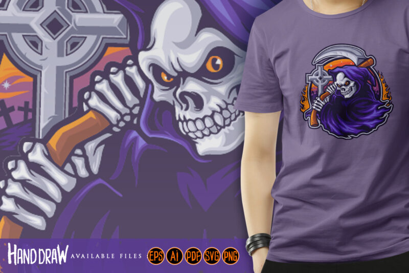 Halloween Grim Reaper Cartoon Logo