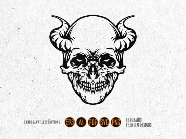 Tattoo demon skull horn silhouette t shirt designs for sale