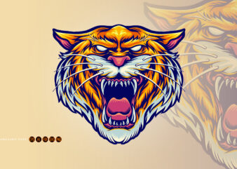 Tiger Head Angry Mascot Illustration t shirt designs for sale