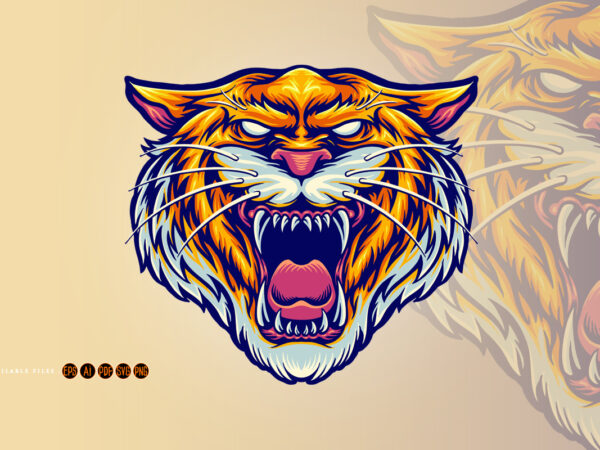 Tiger head angry mascot illustration t shirt designs for sale