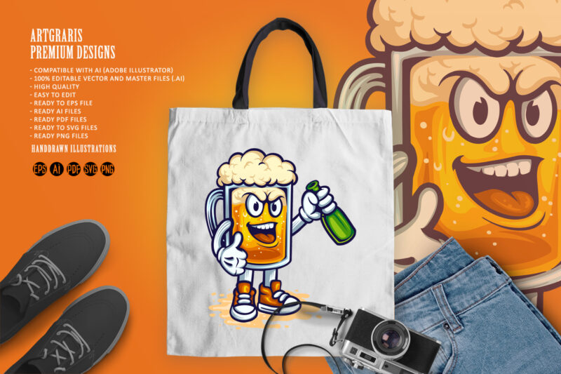 Beer Glass Smile Mascot Illustrations