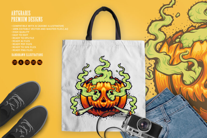 Halloween Weed Smoke Cartoon Illustrations