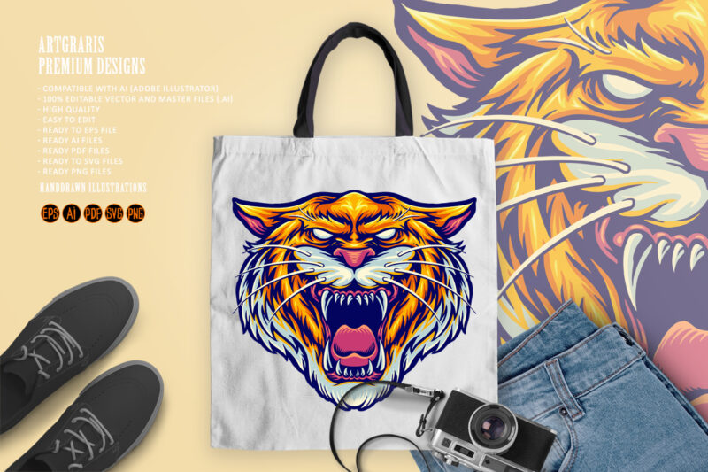 Tiger Head Angry Mascot Illustration