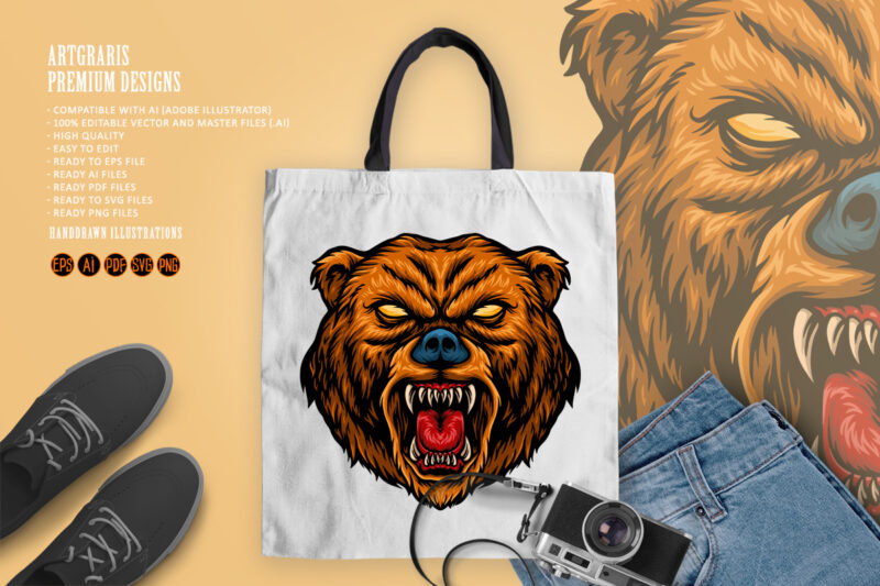 Angry Bear Cartoon Mascot Illustrations