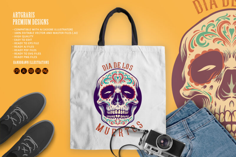 Mexican Sugar skull Dia De Los Muertos Illustrations
