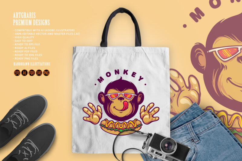 Monkey Logo Hotdog Food Logo