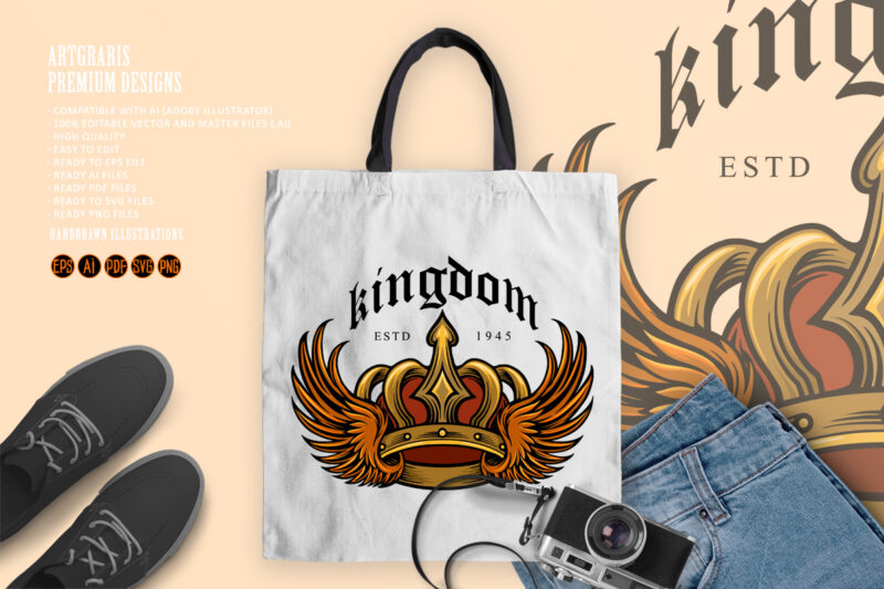 Kingdom Elegant Gold Crown and wing Illustrations