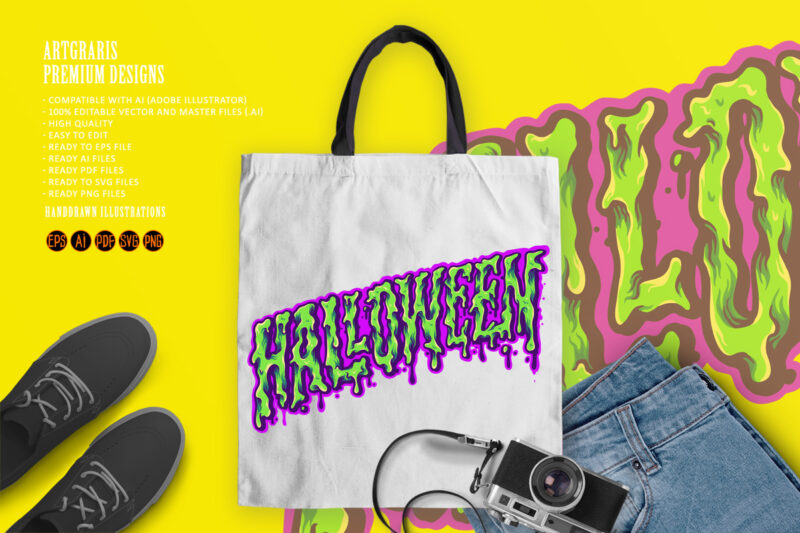 Halloween Typeface Trippy Color Illustrations