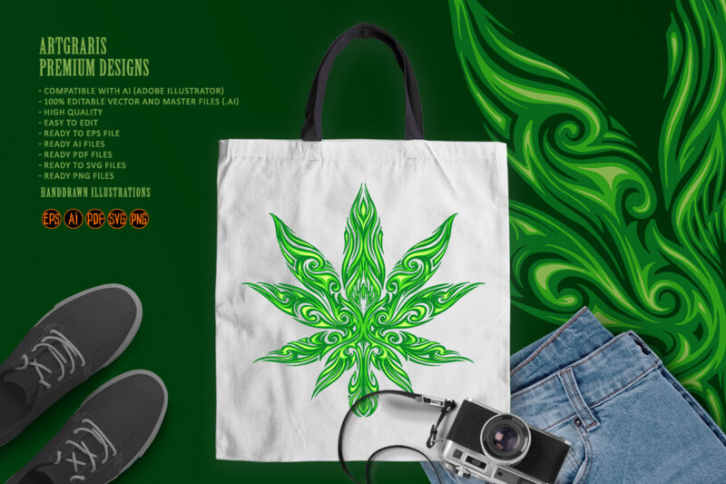 Cannabis Leaf Tribal Tattoo Illustrations