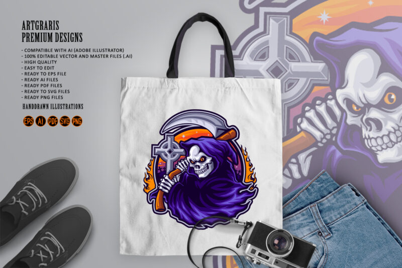 Halloween Grim Reaper Cartoon Logo