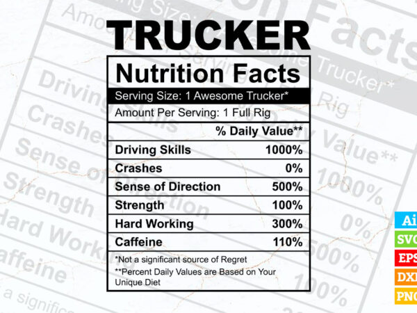Trucker Funny Nutrition Facts Editable Vector T shirt Design In Ai Svg trucker-funny-nutrition-facts-editable-vector-t-shirt-design-in-ai-svg