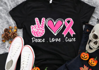 Peace Love Cure Svg, Breast Cancer Awareness Svg, Pink Ripon Svg, Autumn Svg t shirt illustration