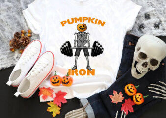 Pumpkin Iron Skeleton Halloween Workout Png, Skeleton Halloween Png, Skeleton Gym Png