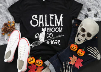 Salem Broom Co. Cute Witch Trials 1692 Svg, Women’s Halloween Svg, Halloween Svg, Cat Svg, Cat Halloween Svg t shirt template vector