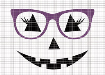 Womens Halloween Svg, Women Girls Pumpkin Halloween Svg, Pumpkin Svg, Halloween Svg, Jack O Lantern Face Pumpkin Purple Glasses, Jack O Lantern Svg t shirt design for sale