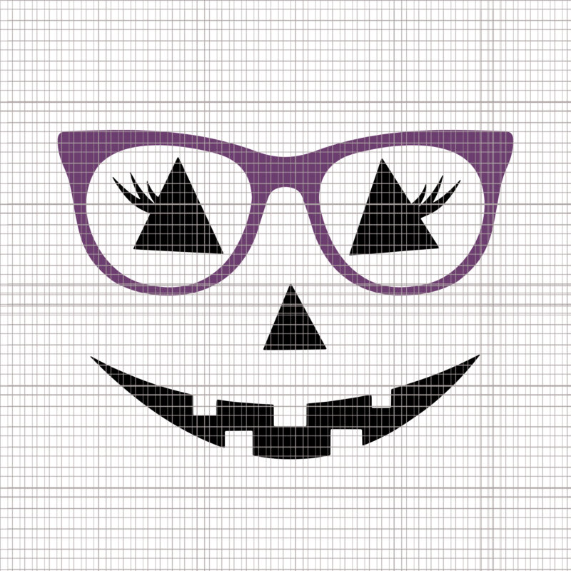 Womens Halloween Svg, Women Girls Pumpkin Halloween Svg, Pumpkin Svg, Halloween Svg, Jack O Lantern Face Pumpkin Purple Glasses, Jack O Lantern Svg