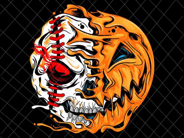 Halloween pumpkin skull zombie svg, pumpkin baseball skull svg, pumpkin skull png, baseball pumpkin png graphic t shirt