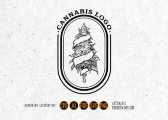 Vintage Cannabis Plant Logo Silhouette