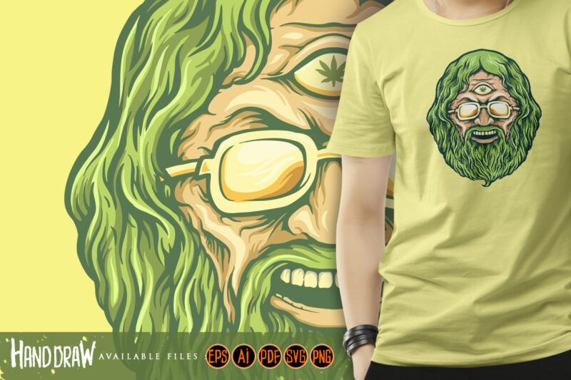 Vintage Head Cannabis Man Kush Illustrations - Buy t-shirt designs