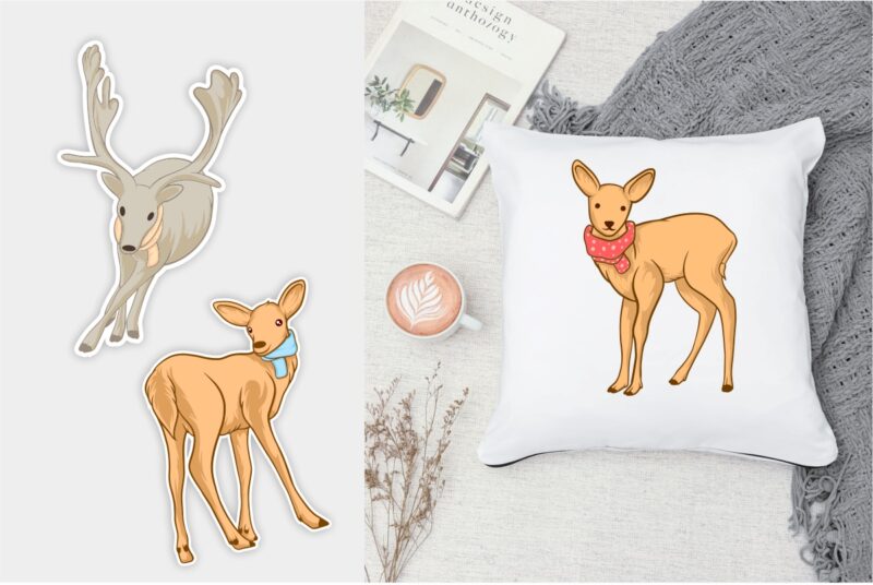 t-shirt vector Cute animals in winter bundle, Winter animal cartoon illustration bundle, Fun winter animal, Animal wearing a scarf, animals wear clothes,