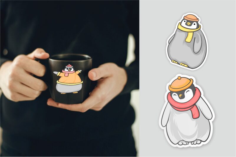 t-shirt vector Cute animals in winter bundle, Winter animal cartoon illustration bundle, Fun winter animal, Animal wearing a scarf, animals wear clothes,
