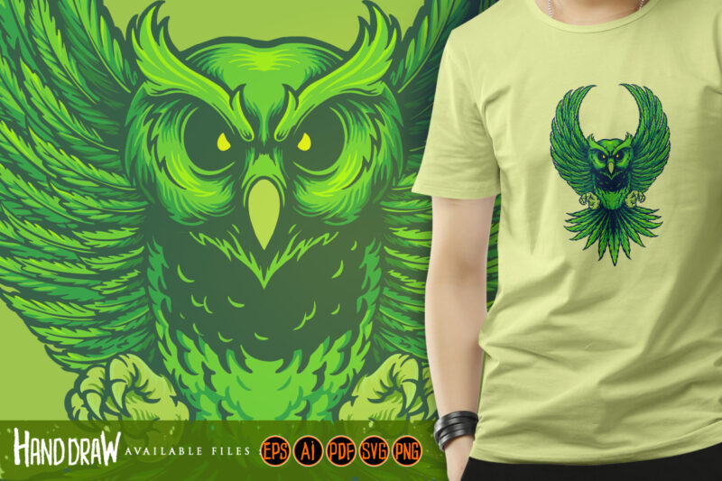 Weed Owl Leaf Cannabis Illustrations