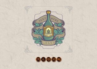 Winery Bottle Badge Vintage Label Logo t shirt design for sale
