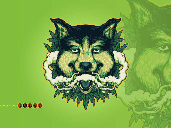 Wolf weed smoking cannabis clouds t shirt design for sale