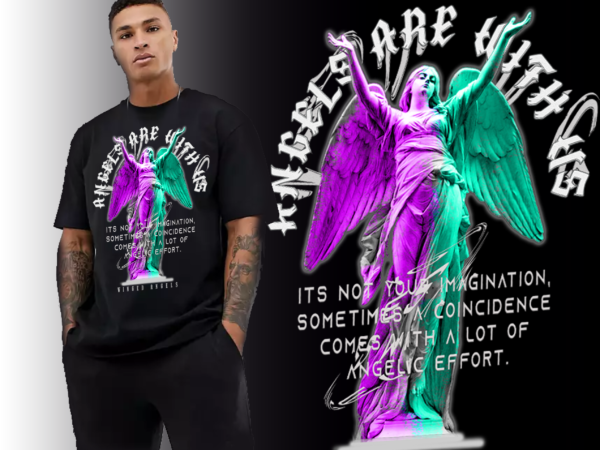 Angles are with us, winged angles, urban outfitters,streetwear outfit style, fashion outfit t shirt vector