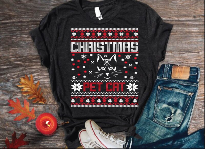 christmas pet cat t shirt vector illustration
