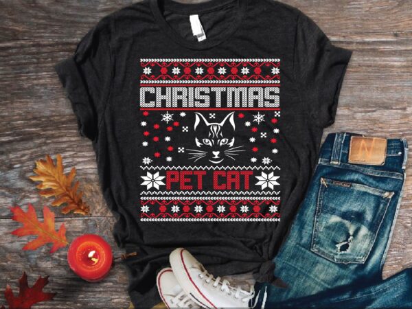 Christmas pet cat t shirt vector illustration