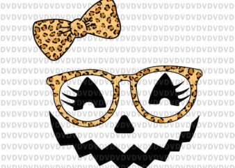 Women Girls Pumpkin Halloween Svg, Pumpkin Halloween Svg, Halloween Svg, Funny Pumpkin Svg, Jack O Lantern Face Pumpkin Halloween Leopard Print Glasses Svg, Jack O Lantern Svg