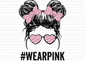 Messy Bun Glasses Wear Pink Leopard Pink Svg, Pink Ribbon Svg, Autumn Png, Breast Cancer Awareness Svg, Breast Cancer Svg