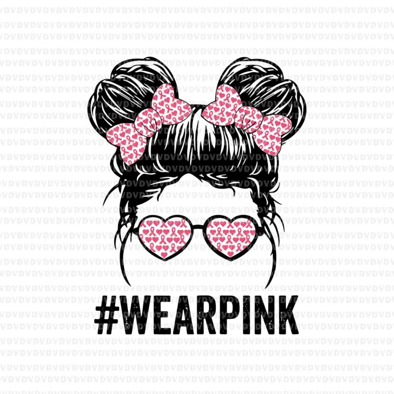 Messy Bun Glasses Wear Pink Leopard Pink Svg, Pink Ribbon Svg, Autumn Png, Breast Cancer Awareness Svg, Breast Cancer Svg
